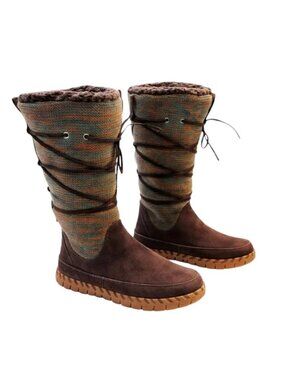 Muk Luks Flexi New York Tall Boots Women’s 9 Chocolate Suede Faux Fur